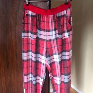 VS Pink Red Holiday Plaid Cozy Sleep Leggings PJs